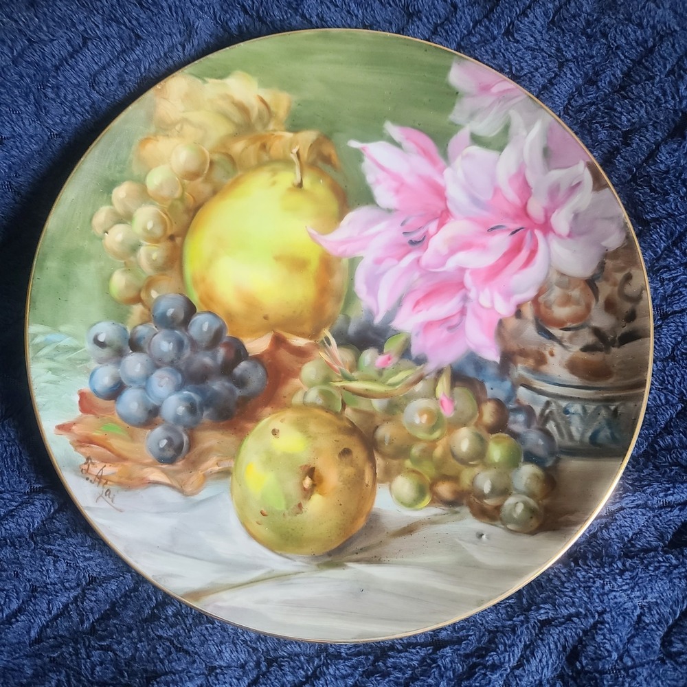 Vintage Fugi China Japan Hand Painted Fruit Flowers Signed 10 1/8 Inch Plate